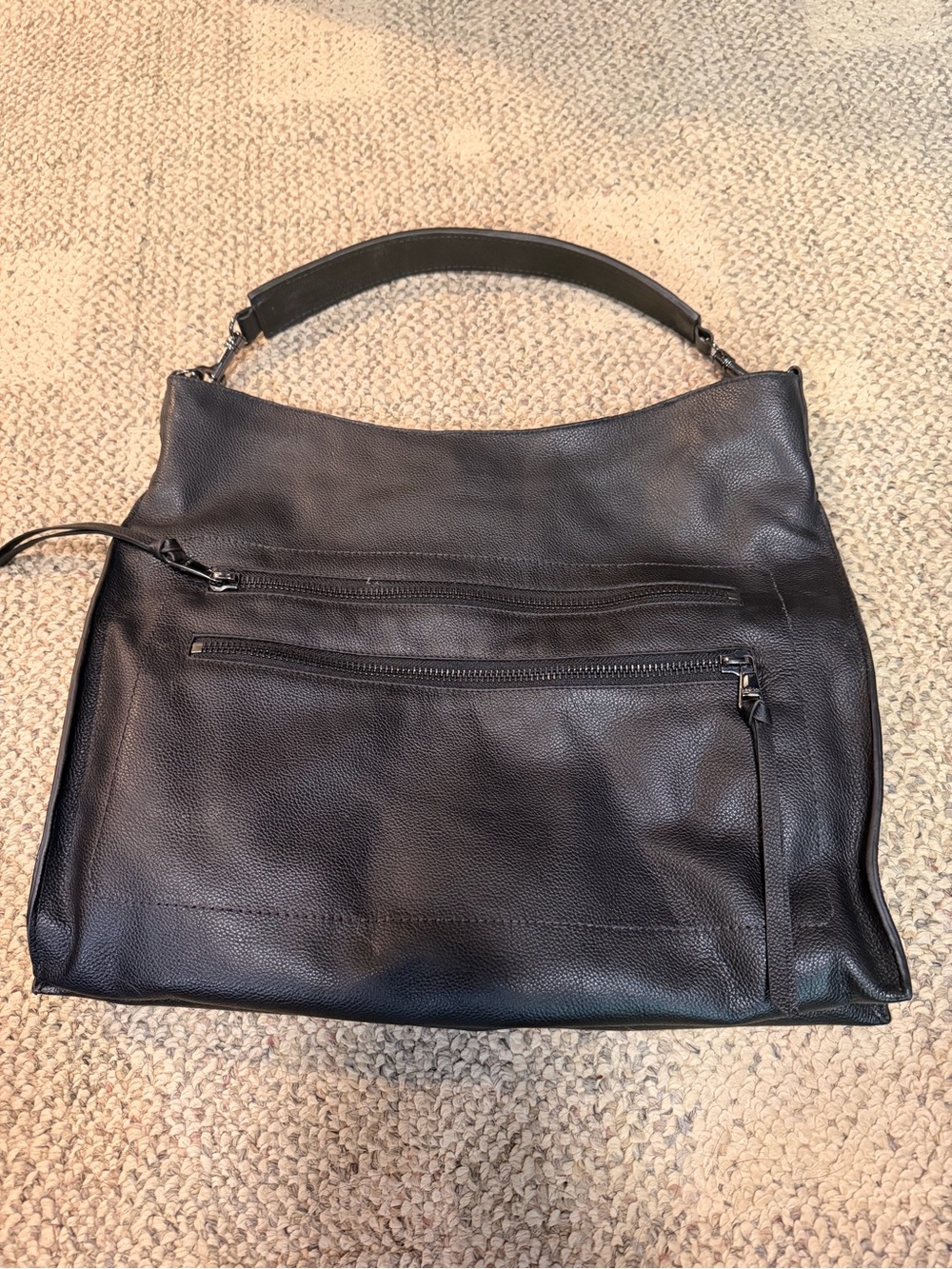 Botkier Black Pebbled Leather Hobo with Front Zip Pockets